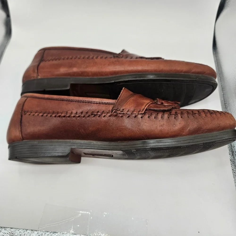 Hunters Bay Mens Brown Woven Leather Tassel Kiltie Loafers Size 9.5 Slip On